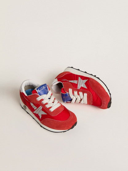 Young Marathon in red nylon with printed star and leather heel tab - Golden Goose Kids