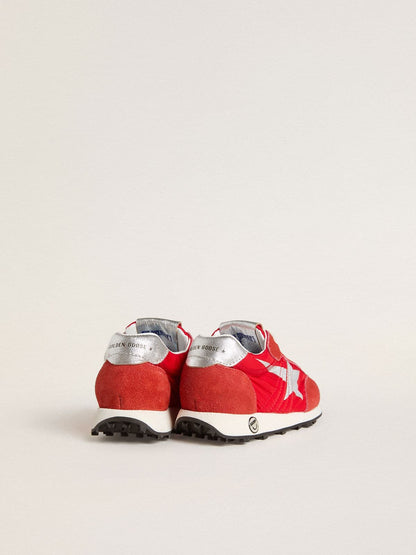 Young Marathon in red nylon with printed star and leather heel tab - Golden Goose Kids