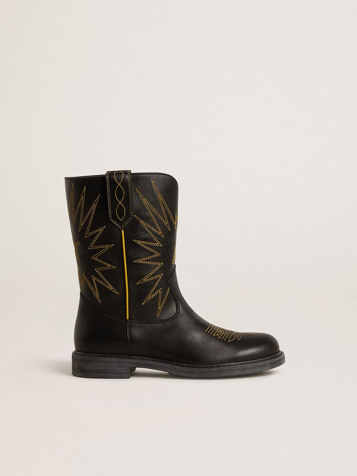 Wish Junior boots in black leather with yellow star embroidery - Golden Goose Kids