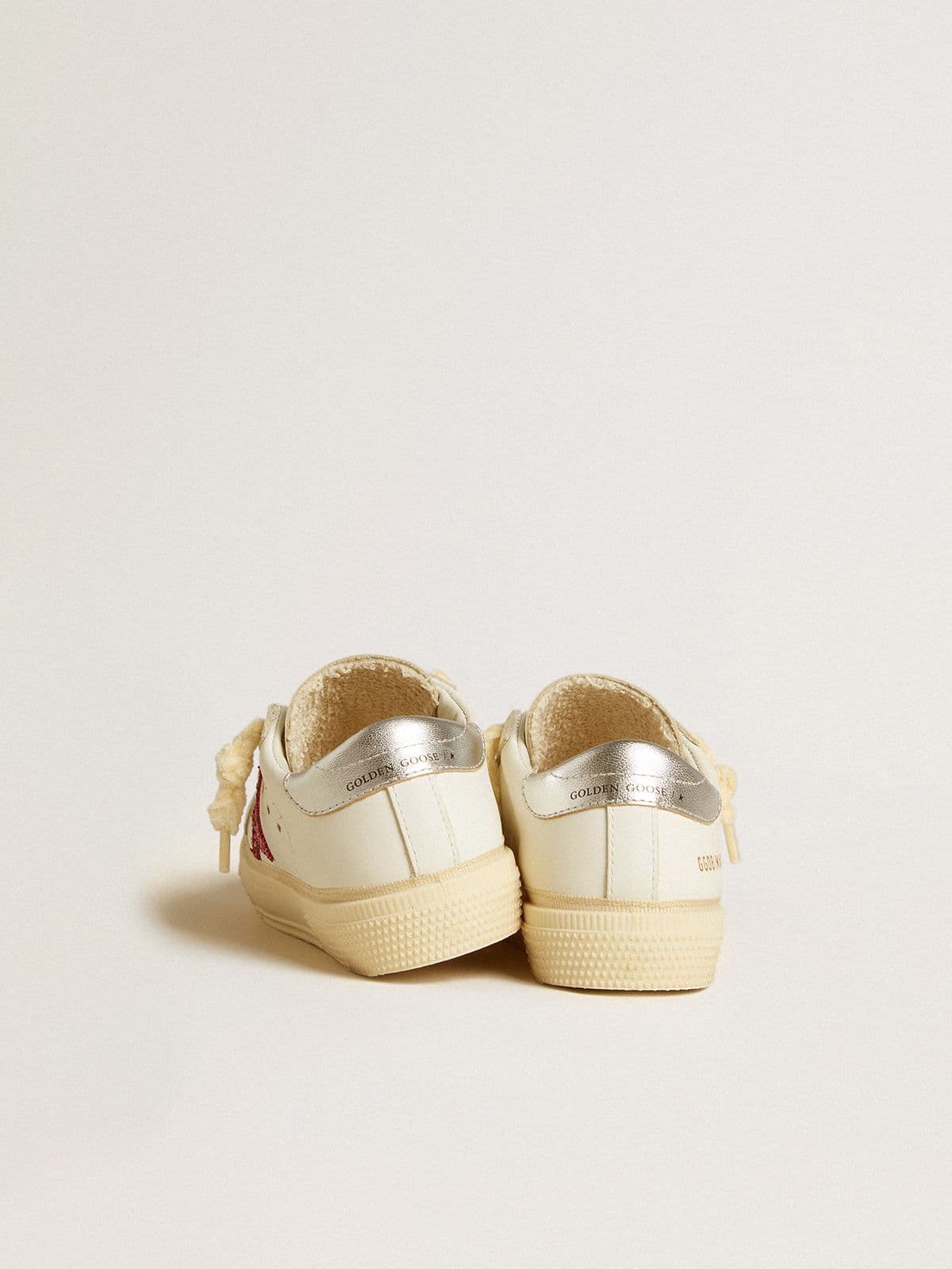 May Young with fuchsia glitter star and metallic leather heel tab - Golden Goose Kids