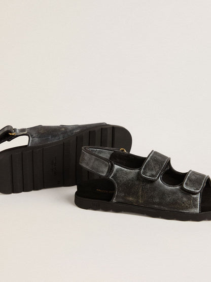 Noa Young sandals in distressed black leather - Golden Goose Kids