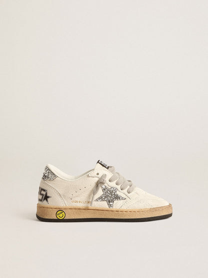 Ball Star Young in nappa with silver glitter star and heel tab - Golden Goose Kids