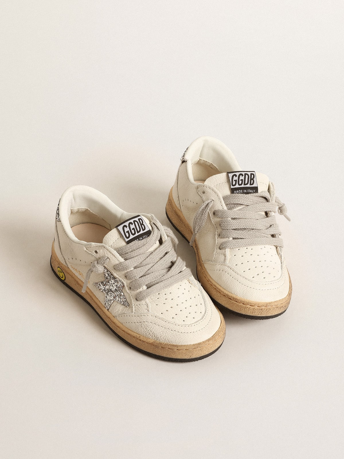 Ball Star Young in nappa with silver glitter star and heel tab - Golden Goose Kids