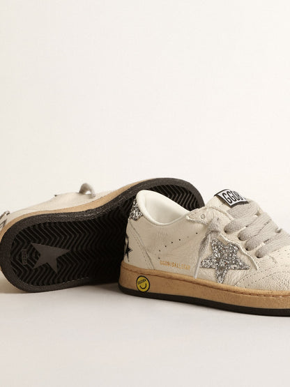 Ball Star Young in nappa with silver glitter star and heel tab - Golden Goose Kids