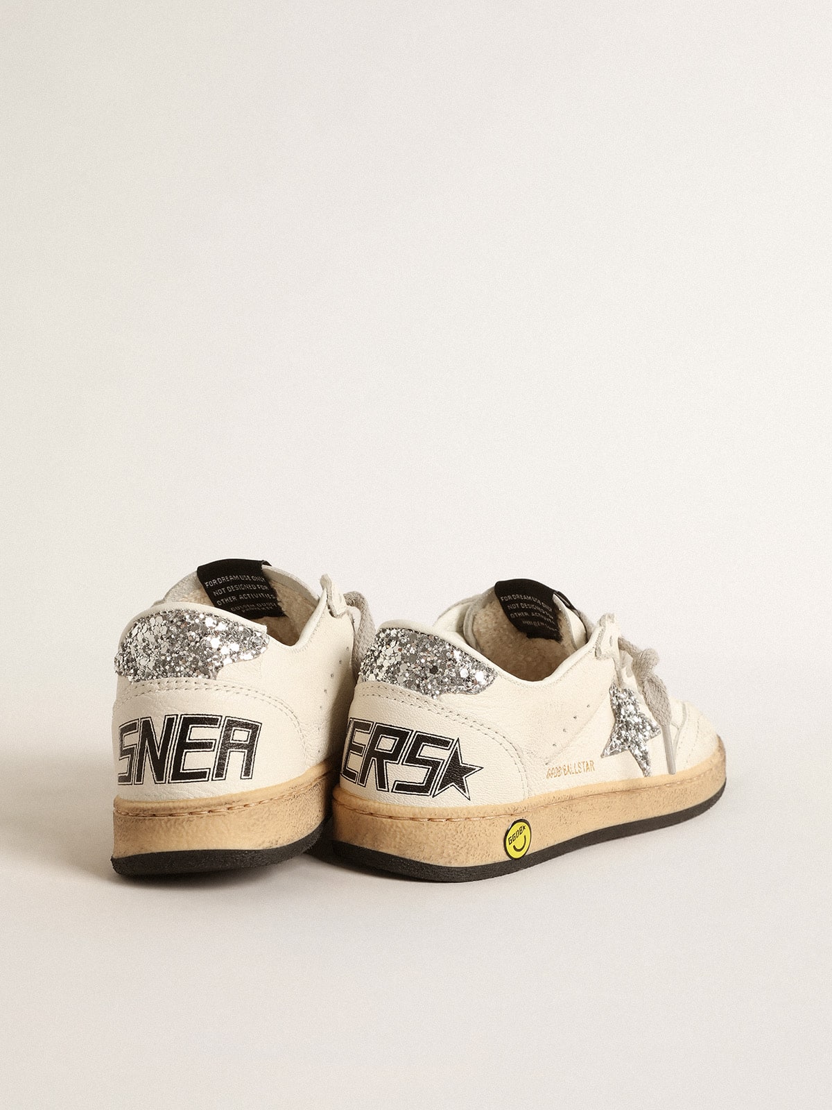 Ball Star Young in nappa with silver glitter star and heel tab - Golden Goose Kids