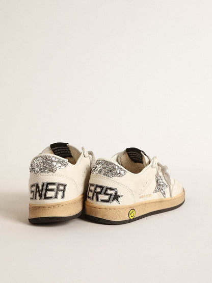 Ball Star Young in nappa with silver glitter star and heel tab - Golden Goose Kids
