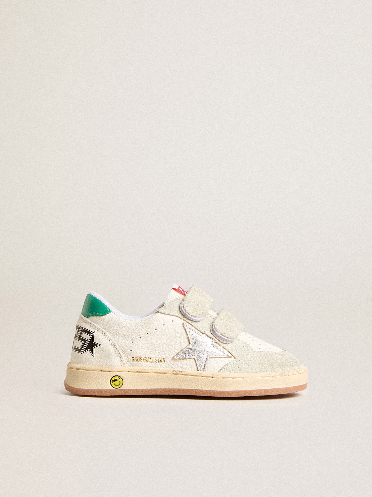 Young Ball Star with silver star and green suede heel tab - Golden Goose Kids