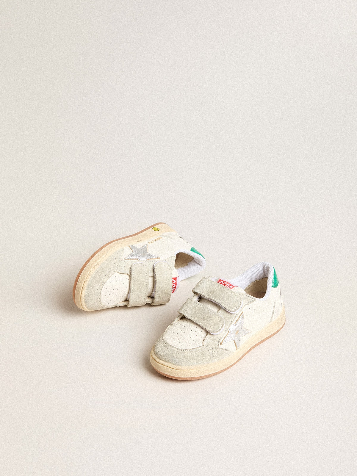 Young Ball Star with silver star and green suede heel tab - Golden Goose Kids