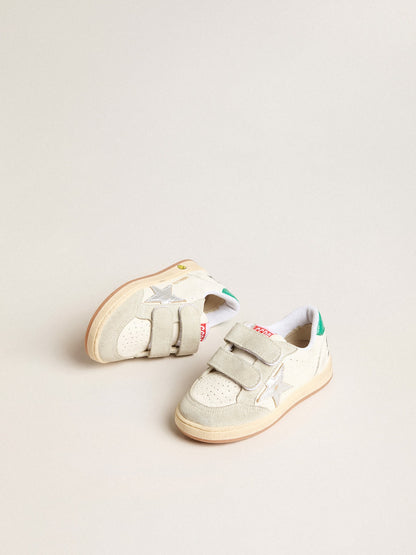 Young Ball Star with silver star and green suede heel tab - Golden Goose Kids