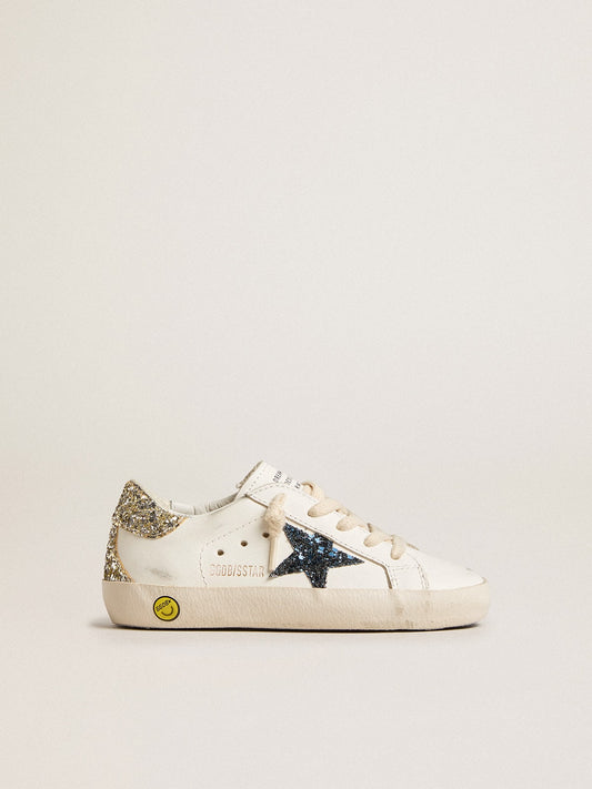 Young Super-Star in leather with glitter star and heel tab - Golden Goose Kids