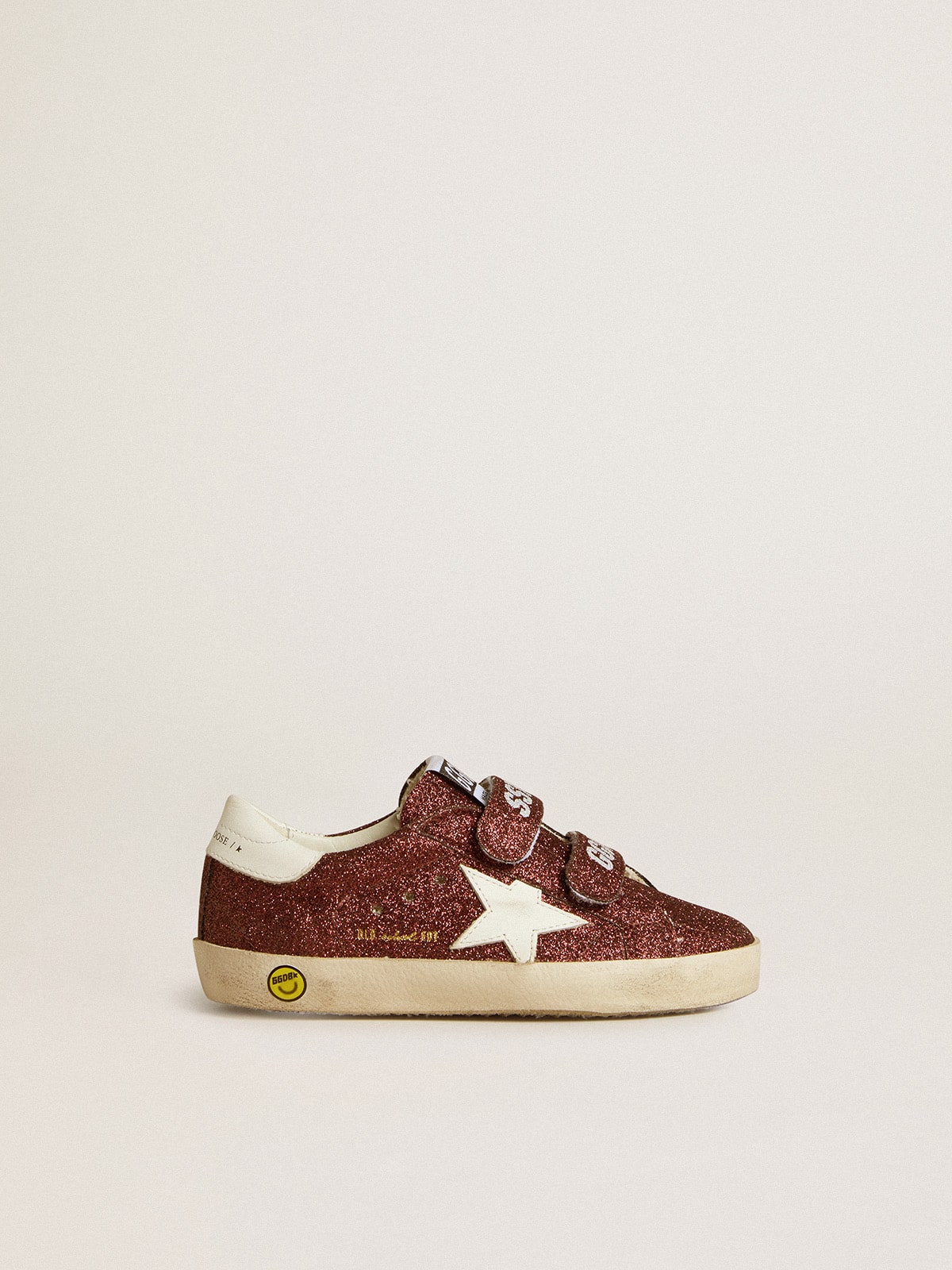 Old School Junior in burgundy glitter with leather star and heel tab - Golden Goose Kids