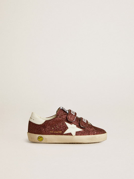 Old School Junior in burgundy glitter with leather star and heel tab - Golden Goose Kids