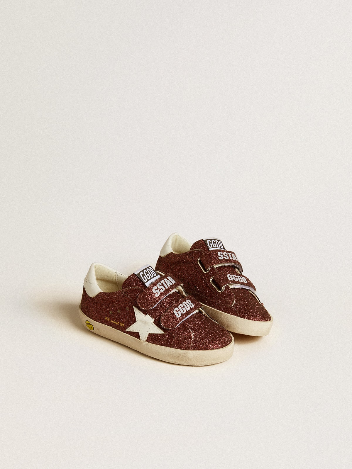 Old School Junior in burgundy glitter with leather star and heel tab - Golden Goose Kids