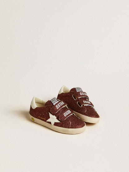 Old School Junior in burgundy glitter with leather star and heel tab - Golden Goose Kids