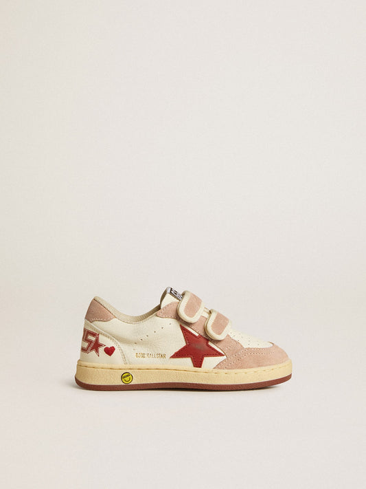 Ball Star Teen in nappa and suede with red star and red embroidered heart - Golden Goose Kids