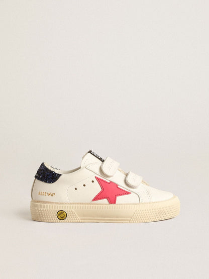 May Teen with fuchsia leather star and blue glitter heel tab - Golden Goose Kids