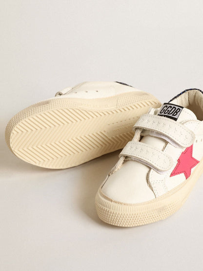 May Teen with fuchsia leather star and blue glitter heel tab - Golden Goose Kids