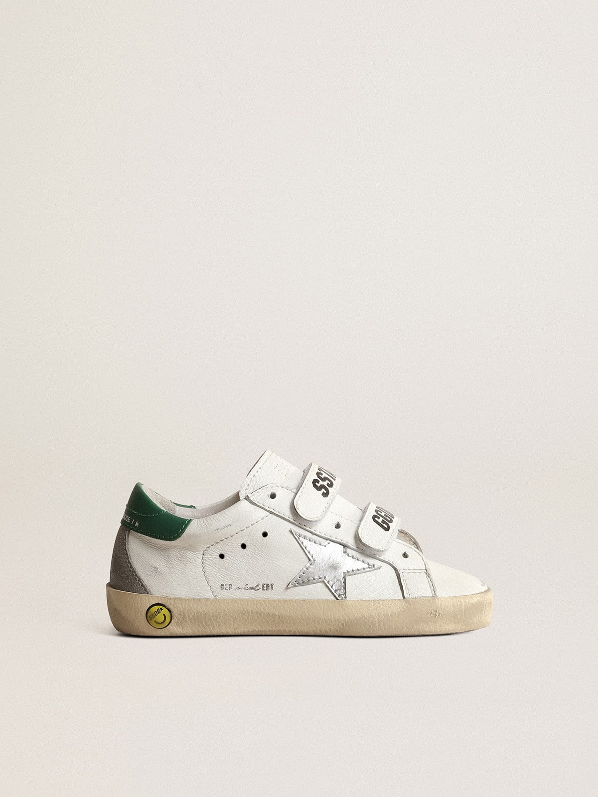 Old School Young with metallic leather star and green heel tab - Golden Goose Kids
