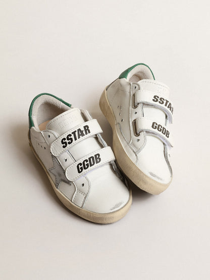Old School Young with metallic leather star and green heel tab - Golden Goose Kids