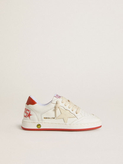 Young Ball Star in leather with cream-colored star and red leather heel tab - Golden Goose Kids
