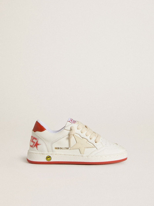 Young Ball Star in leather with cream-colored star and red leather heel tab - Golden Goose Kids