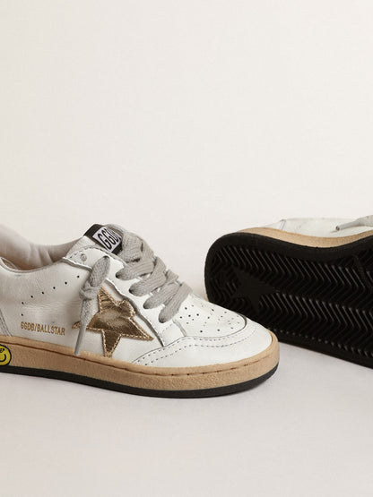Ball Star Young with gold metallic leather star and heel tab - Golden Goose Kids