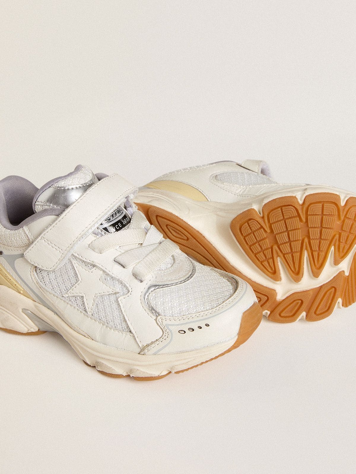 Young Lightstar in white leather and mesh with white leather star - Golden Goose Kids