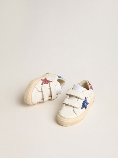 Young May School in leather with glitter star and heel tab - Golden Goose Kids