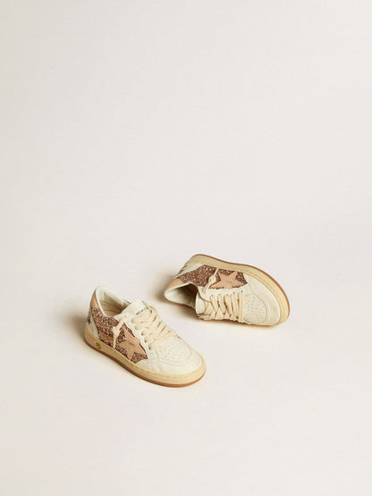 Ball Star Young in glitter and nappa with leather star and heel tab - Golden Goose Kids