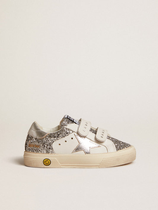 Bio-based May Teen in glitter with silver star and heel tab - Golden Goose Kids