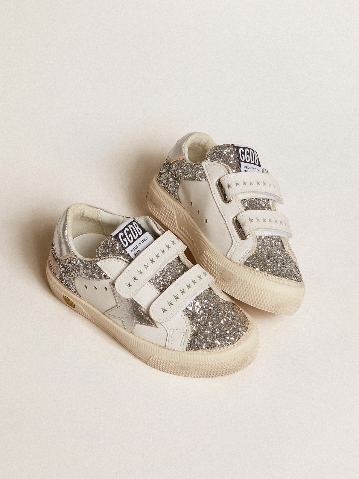 Bio-based May Teen in glitter with silver star and heel tab - Golden Goose Kids