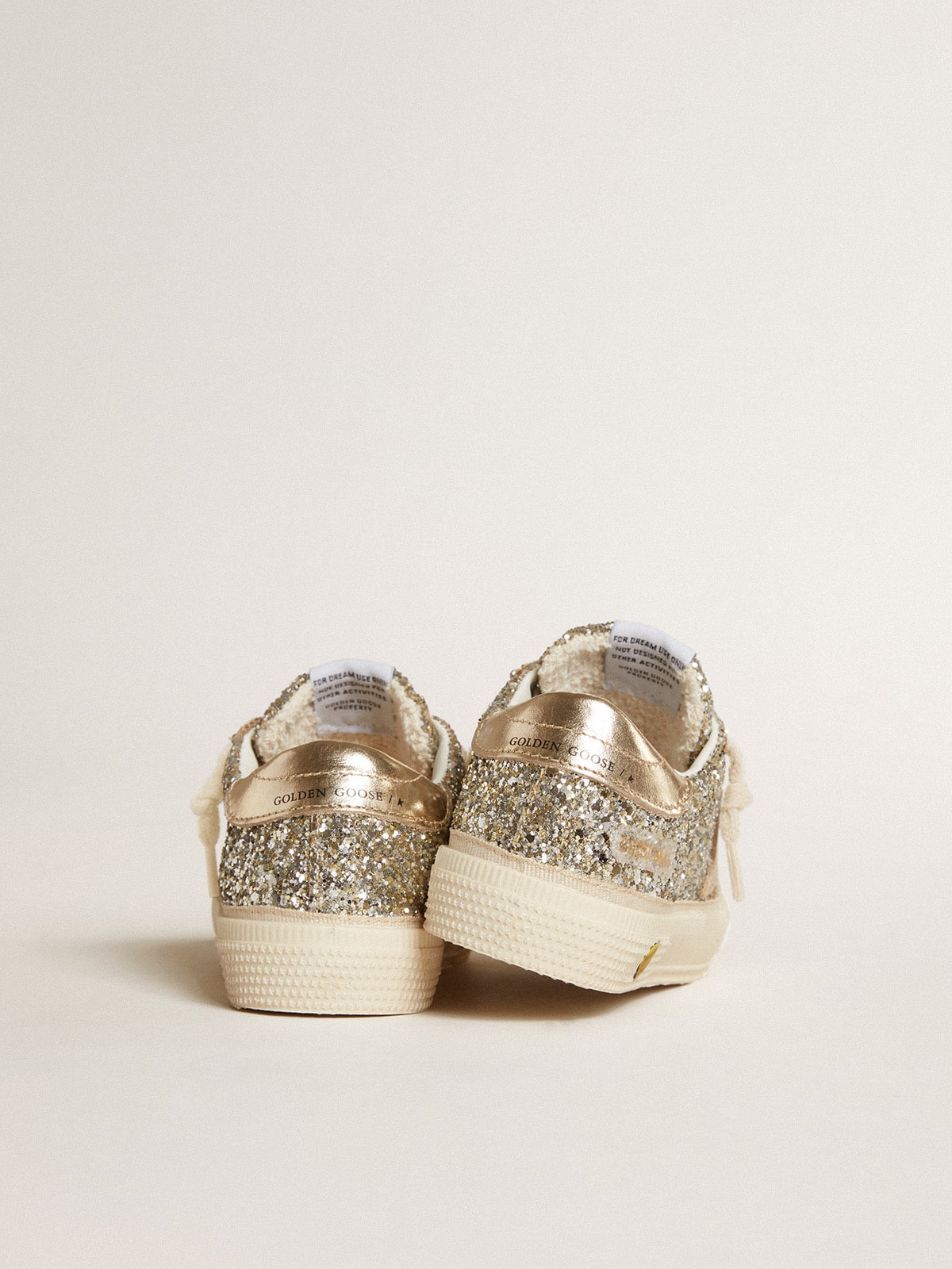 May Young in platinum glitter with metallic leather star and heel tab - Golden Goose Kids