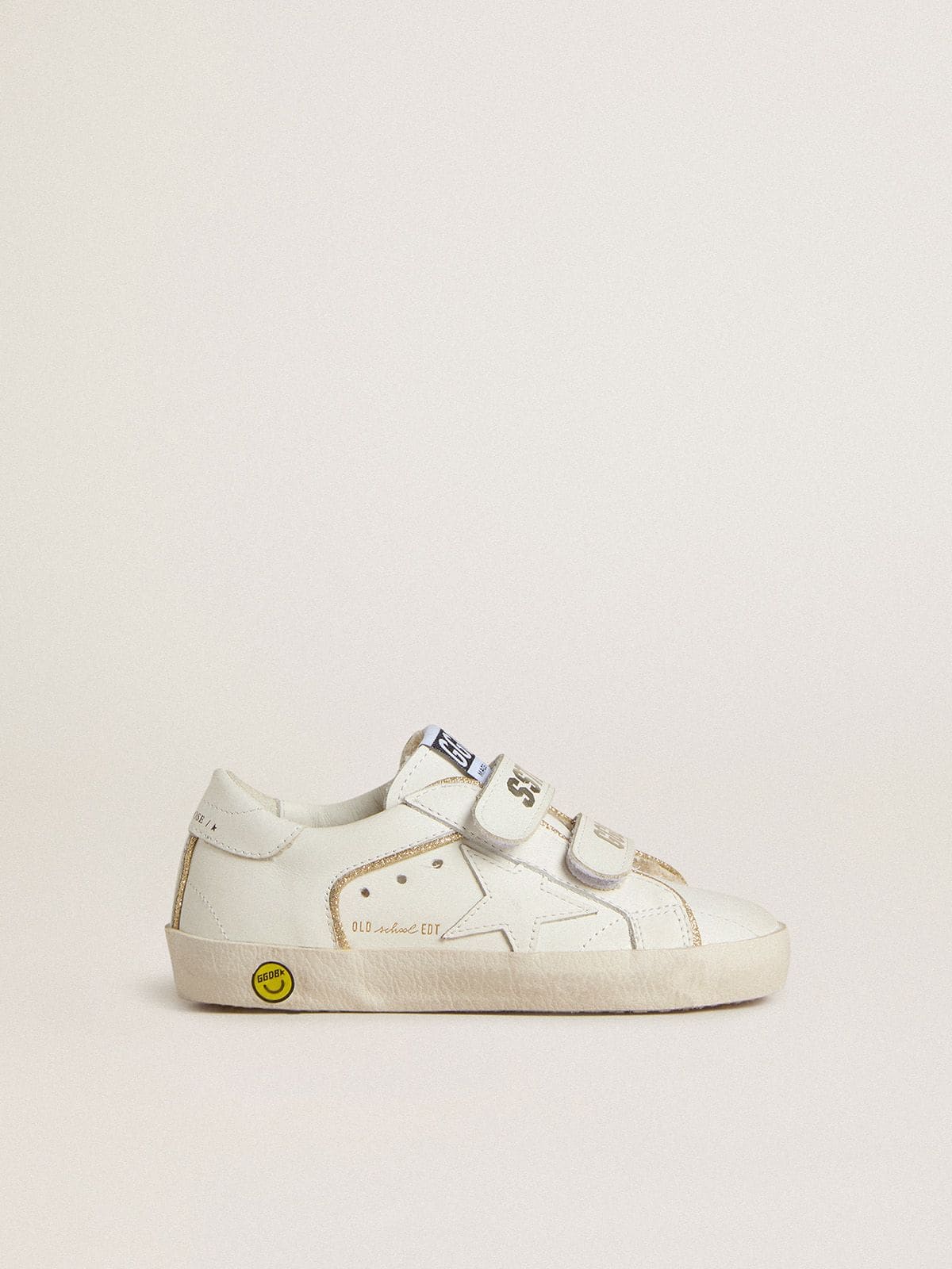Young Old School in white leather with gold details - Golden Goose Kids