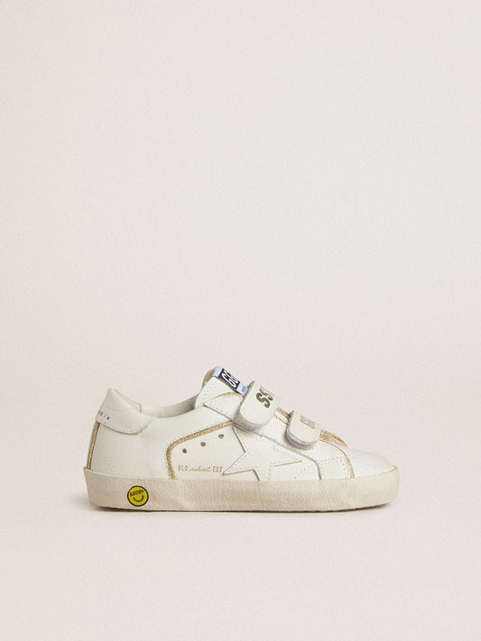 Young Old School in white leather with gold details - Golden Goose Kids