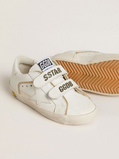 Young Old School in white leather with gold details - Golden Goose Kids