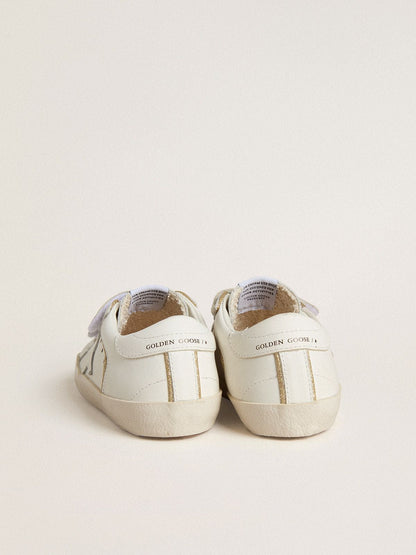 Young Old School in white leather with gold details - Golden Goose Kids