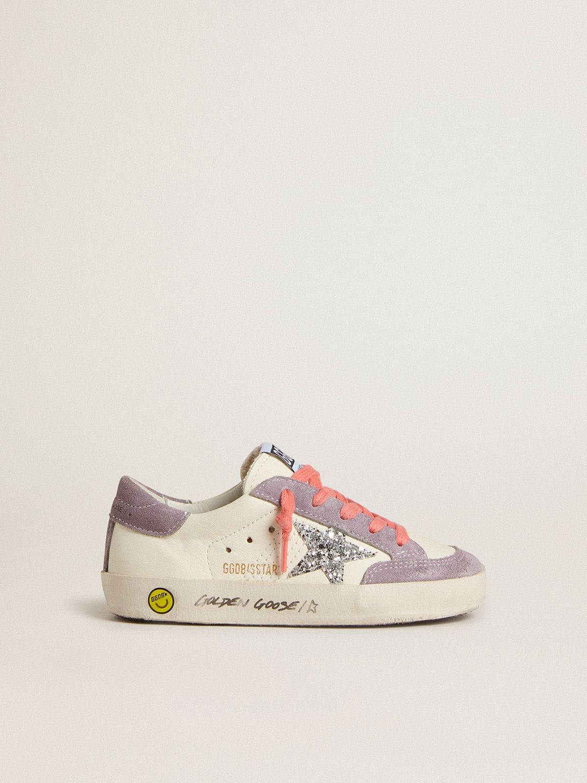 Young Super-Star with silver glitter star and lilac suede inserts - Golden Goose Kids