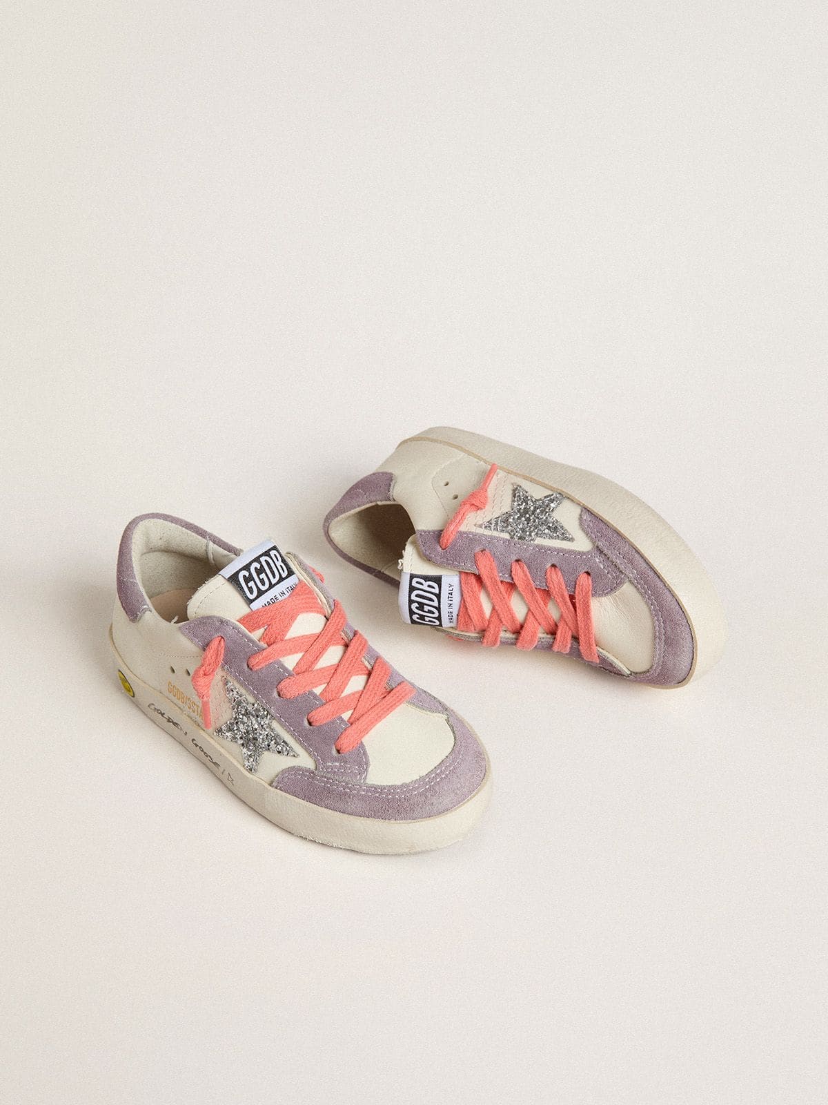 Young Super-Star with silver glitter star and lilac suede inserts - Golden Goose Kids