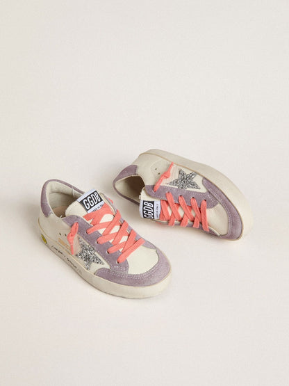 Young Super-Star with silver glitter star and lilac suede inserts - Golden Goose Kids