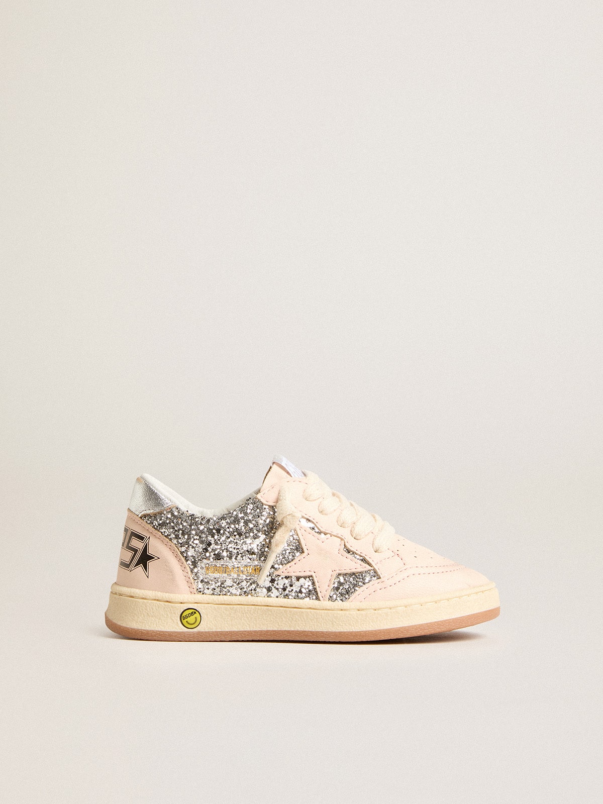 Young Ball Star in glitter with silver metallic leather heel tab - Golden Goose Kids