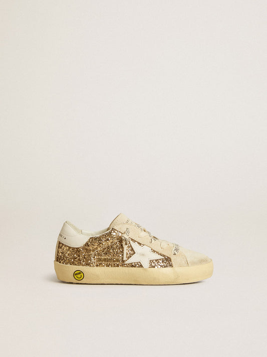 Super-Star Young in gold glitter with white leather star and heel tab - Golden Goose Kids