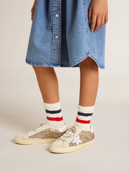 Super-Star Young in gold glitter with white leather star and heel tab - Golden Goose Kids