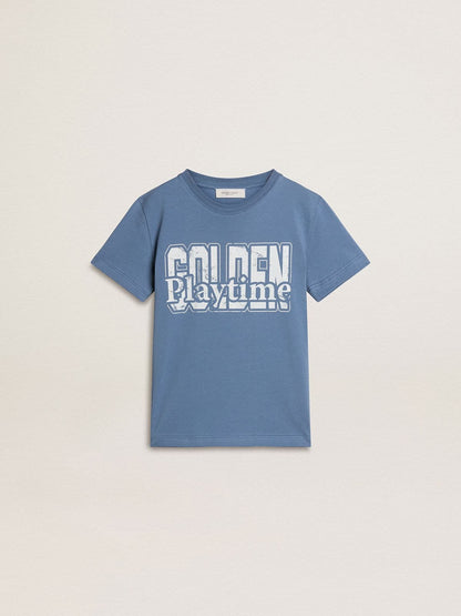 Boys' blue T-shirt with white print - Golden Goose Kids
