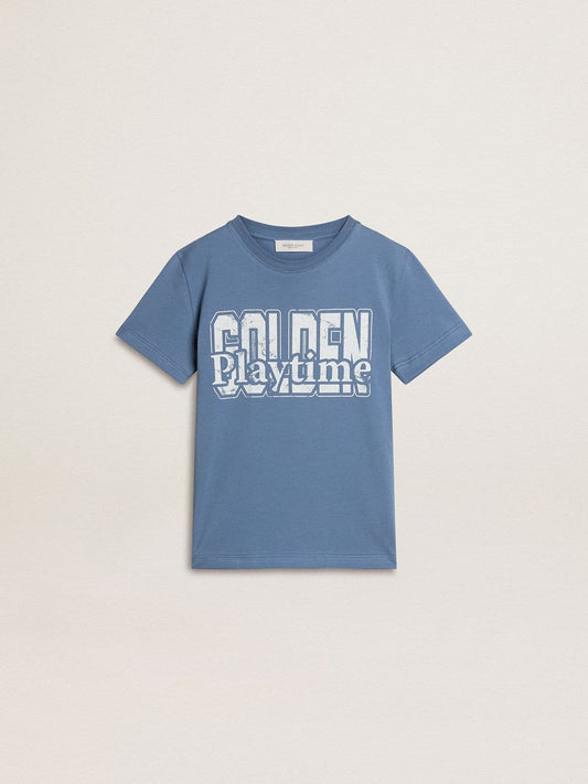 Boys' blue T-shirt with white print - Golden Goose Kids