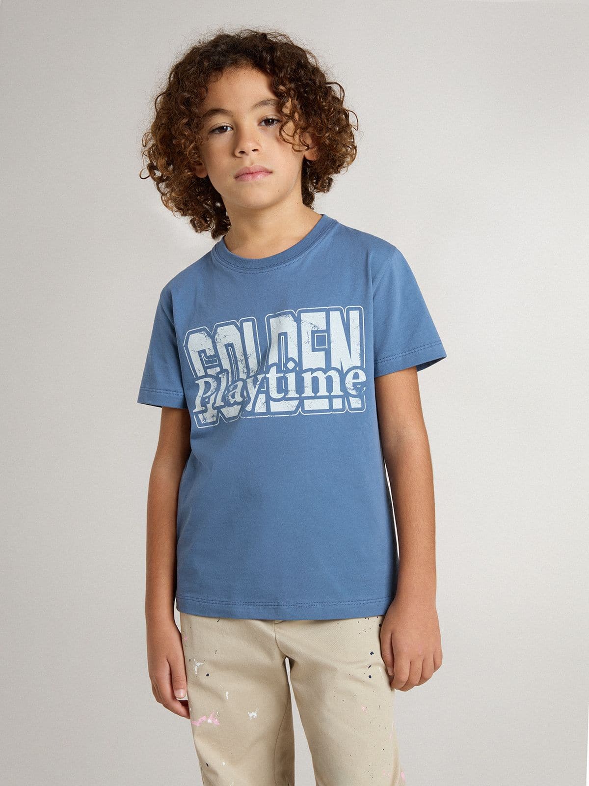 Boys' blue T-shirt with white print - Golden Goose Kids