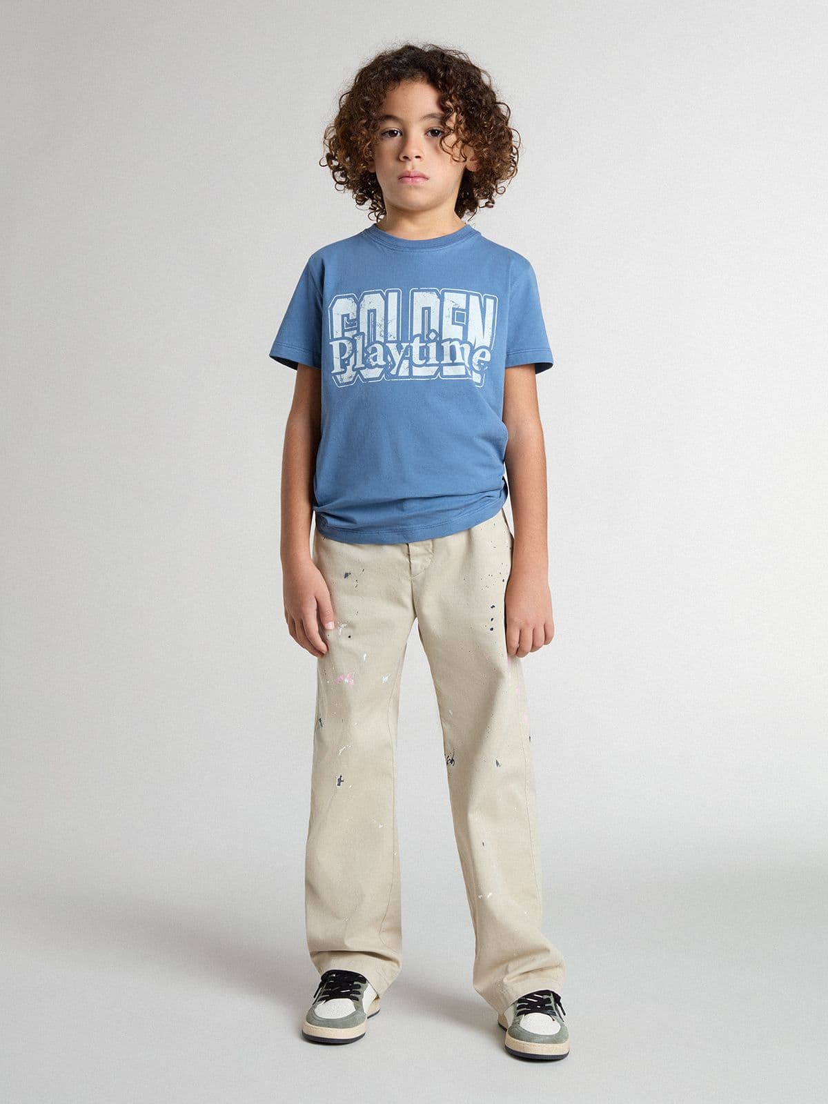 Boys' blue T-shirt with white print - Golden Goose Kids