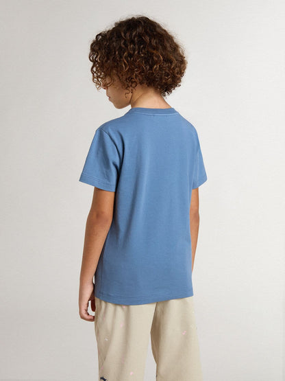 Boys' blue T-shirt with white print - Golden Goose Kids