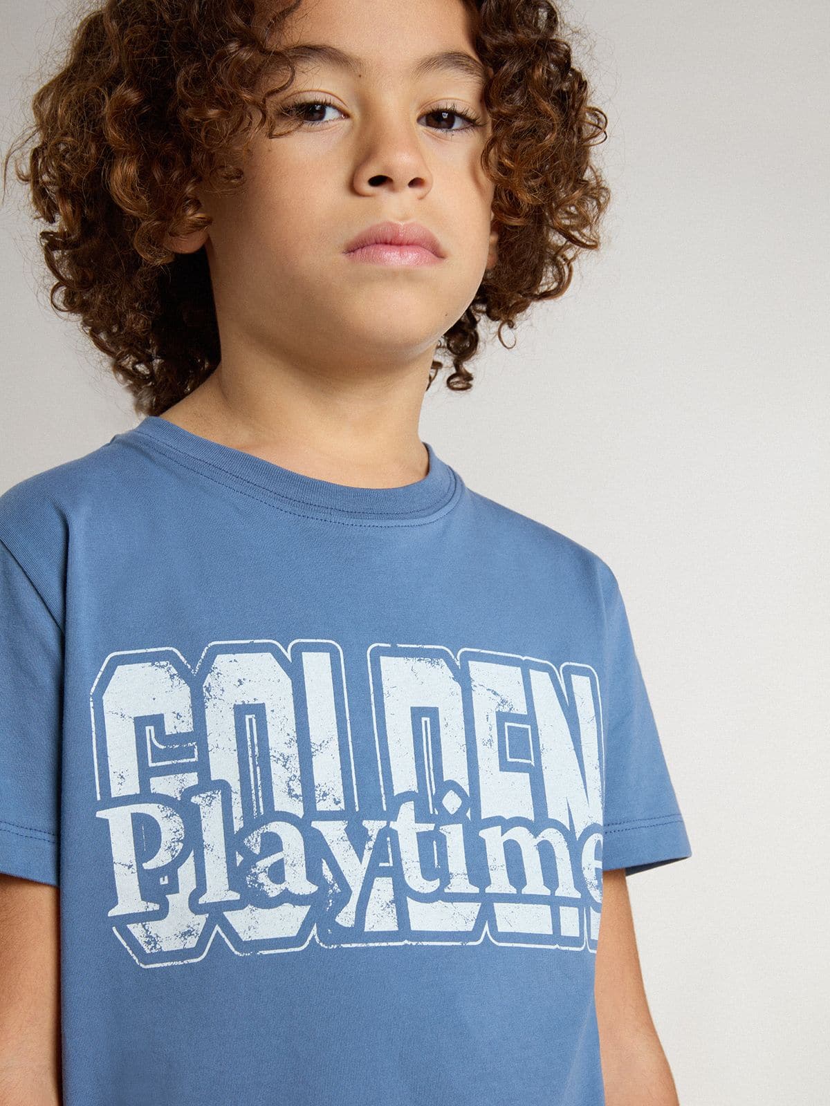 Boys' blue T-shirt with white print - Golden Goose Kids