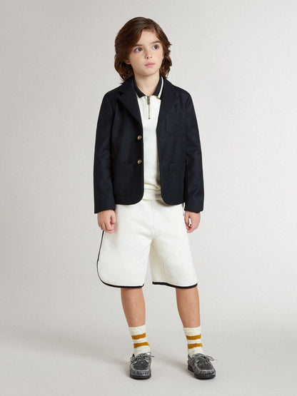 Kids white cotton polo sweatshirt with embroidery on the chest and print on the back - Golden Goose Kids
