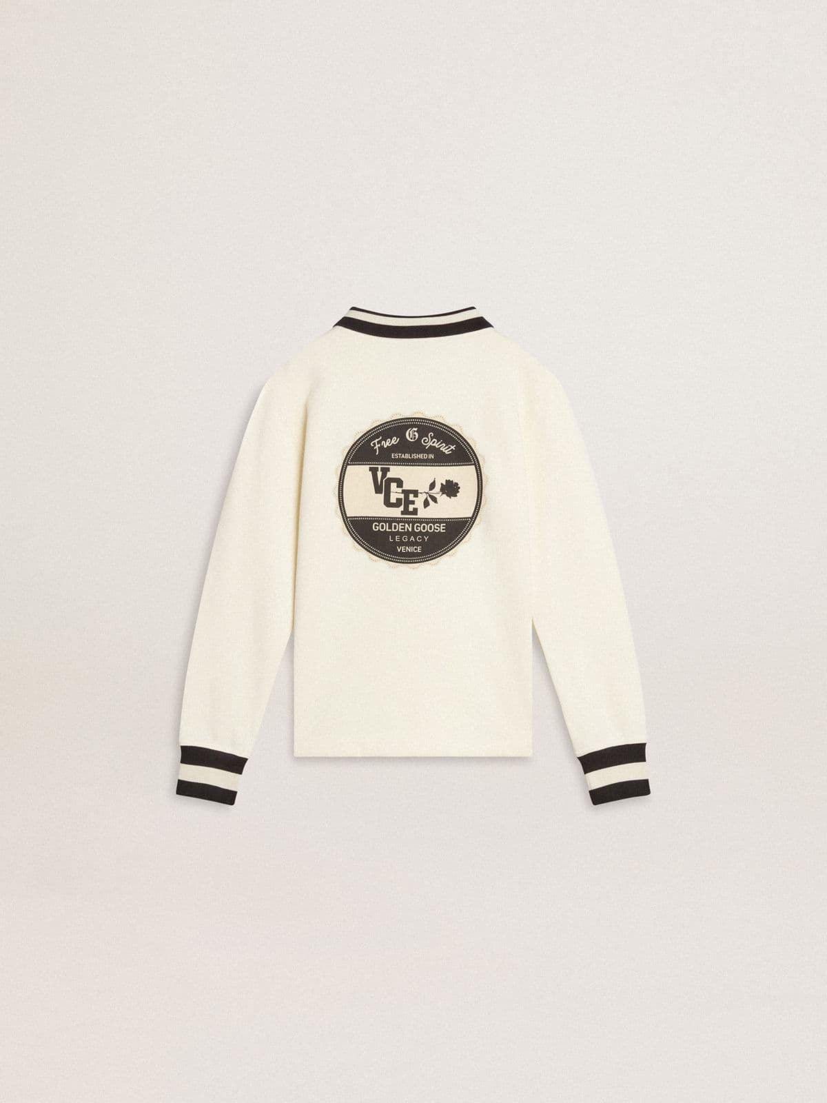 Kids white cotton polo sweatshirt with embroidery on the chest and print on the back - Golden Goose Kids